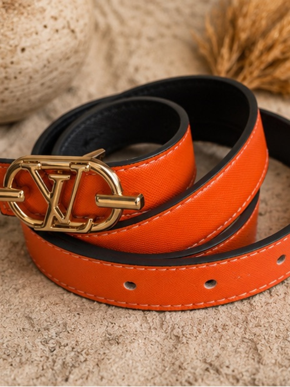 Reversible Orange & Black Designer Inspired Belt | Gold Buckle | 43”